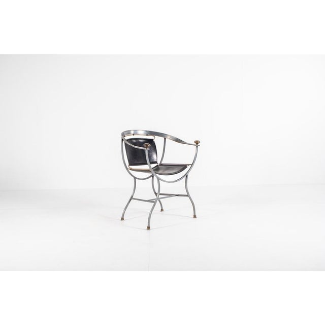 Metal Pompei Armchair in Bronze and Black Leather by Alberto Orlandi, 1980s For Sale - Image 7 of 12
