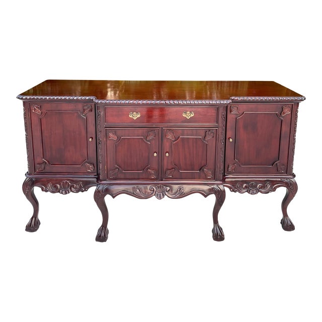 1980s Vintage Solid Large Chippendale Sideboard Server Buffet With Claw Ball Feet For Sale