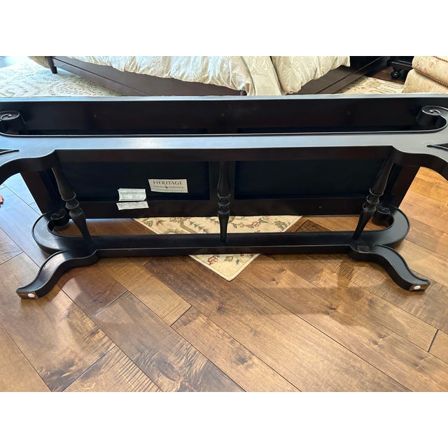 Wood Drexel Heritage Custom Upholstered Dark Wood Bench For Sale - Image 7 of 12