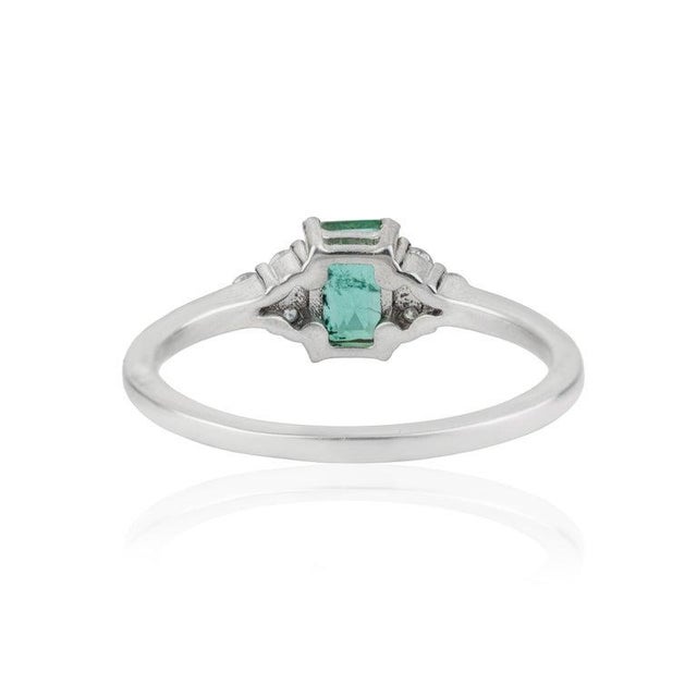 Contemporary Silvorra Sterling Silver Natural Emerald Ring With Diamond Accents, Size 7 For Sale - Image 3 of 12