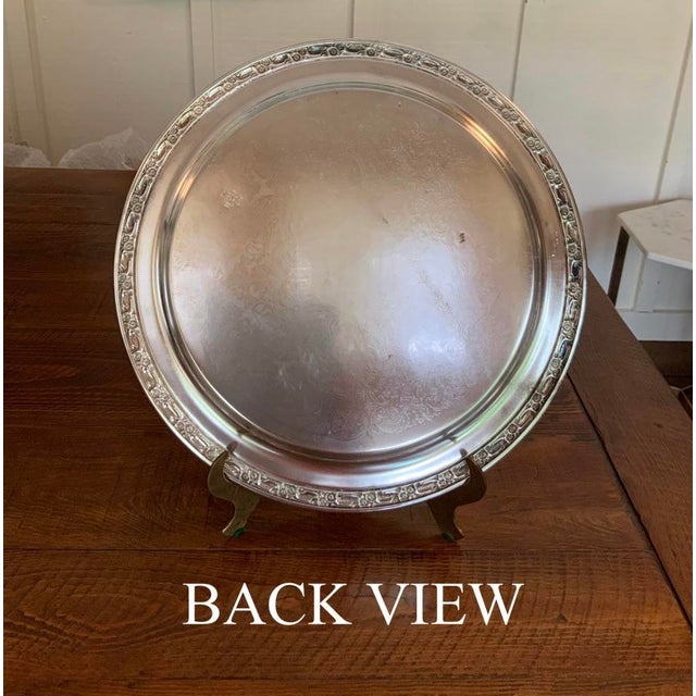 Metal Vintage Oneida Silverplate 12.5” Round Serving Tray. Vintage Barware, Bar Cart, Cottage Core & Palm Beach Regency - See Pics! For Sale - Image 7 of 8
