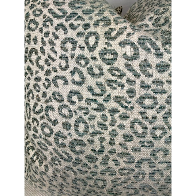 Custom pair of 22" pillows covered in Colefax & Fowler "Baxter" in color forest. These pillows have tapered corners to...