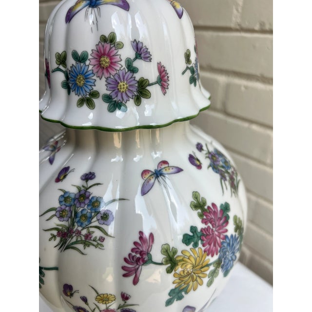 Mid 20th Century Vintage Limoge Style Porcelain Ginger Jar Table Lamp For Sale - Image 5 of 12