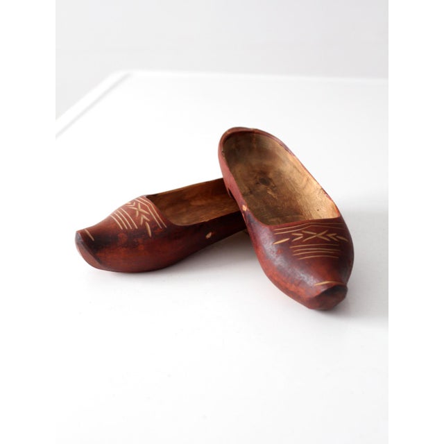 Farmhouse Vintage Folk Art Carved Wood Clogs For Sale - Image 3 of 12