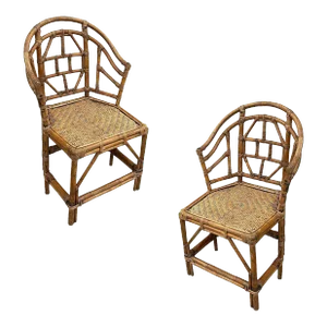 1910s Brighton Pavilion Style Rattan Dining Armchairs - a Pair