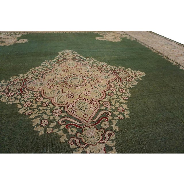 Magnificent Green Open Field With Intricate Floral Medallion Antique Indian Amritsar Rug For Sale - Image 4 of 10