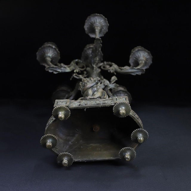 Bronze Pair of Large Vintage French Rococo Style Bronze Cherub Candelabras For Sale - Image 8 of 10