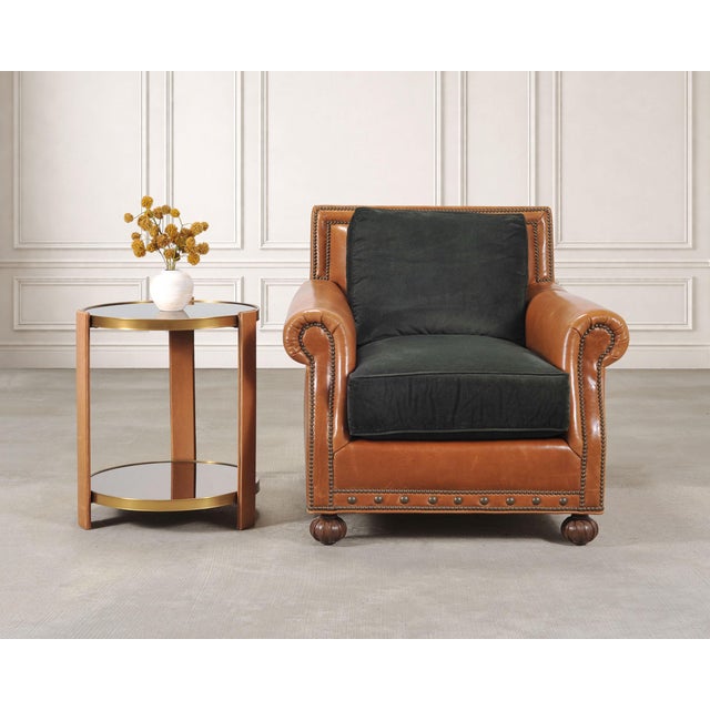 A handsome Italian "Aran Isles” club or lounge chair upholstered in supple aniline leather and corduroy cushions designed...