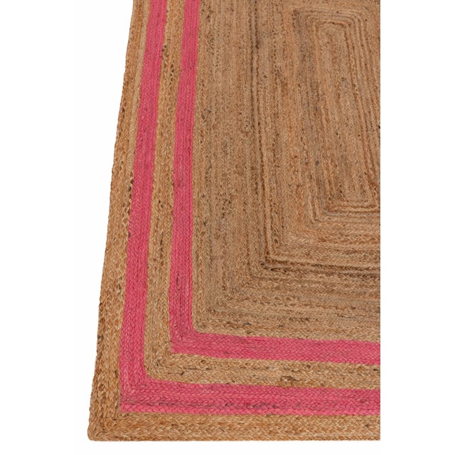 2'x4' Pink Border Rectangle Jute Handmade Rug For Sale - Image 4 of 11