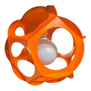 Vintage Mid-Century Orange Metal Pendant Lamp For Sale
