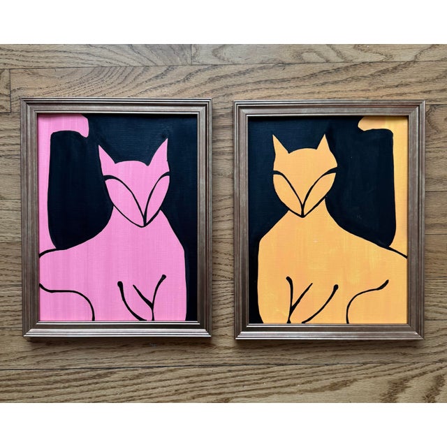 Pair of Original Cat Paintings by Max and Alma For Sale In Denver - Image 6 of 8