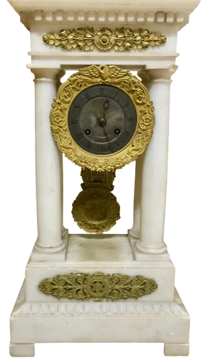 Mid 19th Century French Charles X Marble and Brass Portico Mantel Clock Circa 1860