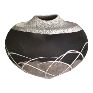 Tony Evans Organic Modern Crackle Glaze Raku Pottery Vase 1970s California