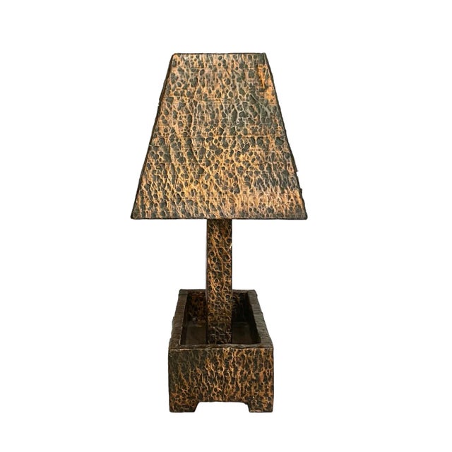 Asian 1940s Copper Clad Lamp and Shade For Sale - Image 3 of 5