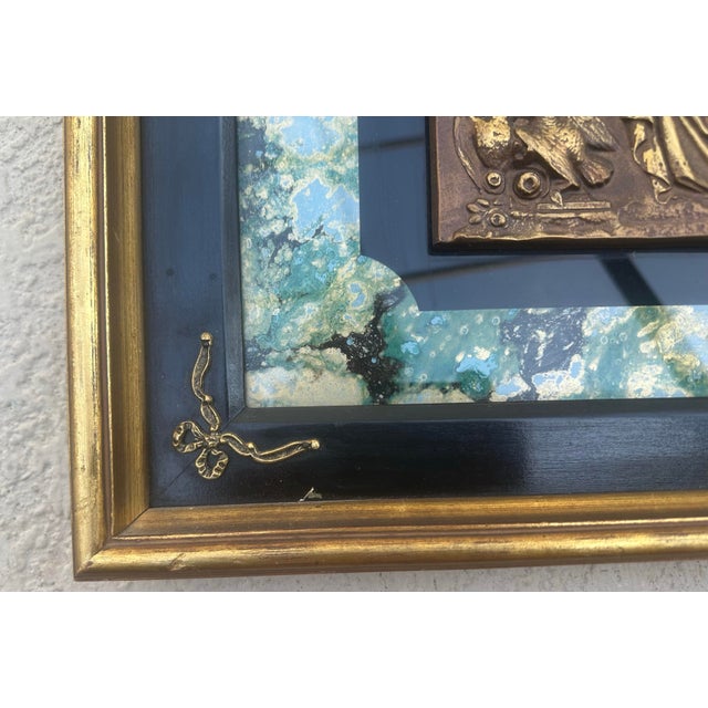 Early 20th Century Vintage Bronze Bas Relief Framed Wall Plaque Featuring Woman and Cherub For Sale - Image 5 of 10