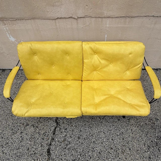 Mid-Century Modern Vintage Homecrest Mid Century Modern Wire Metal Sofa W/ Yellow Vinyl Cushions For Sale - Image 3 of 18