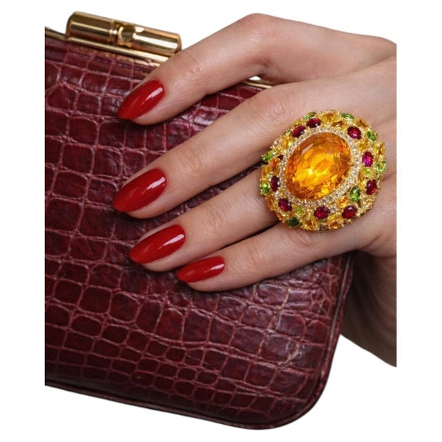 Late 20th Century Bochic Vintage 7ct Lemon Citrine Multi-Gem & Diamond Cocktail Ring in 18K Gold For Sale - Image 5 of 9
