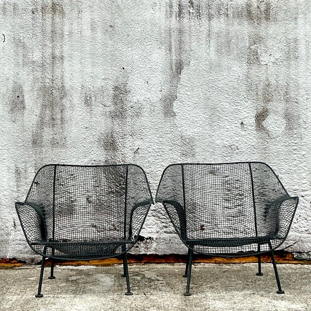 Vintage Wire Mesh “Sculptura” Lounge Chairs After Russell Woodard Set