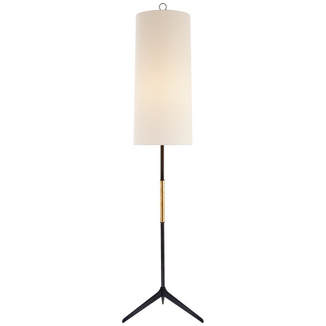 AERIN for Visual Comfort Signature Frankfort Floor Lamp in Aged Iron with Gilded Accents & Linen Shade For Sale