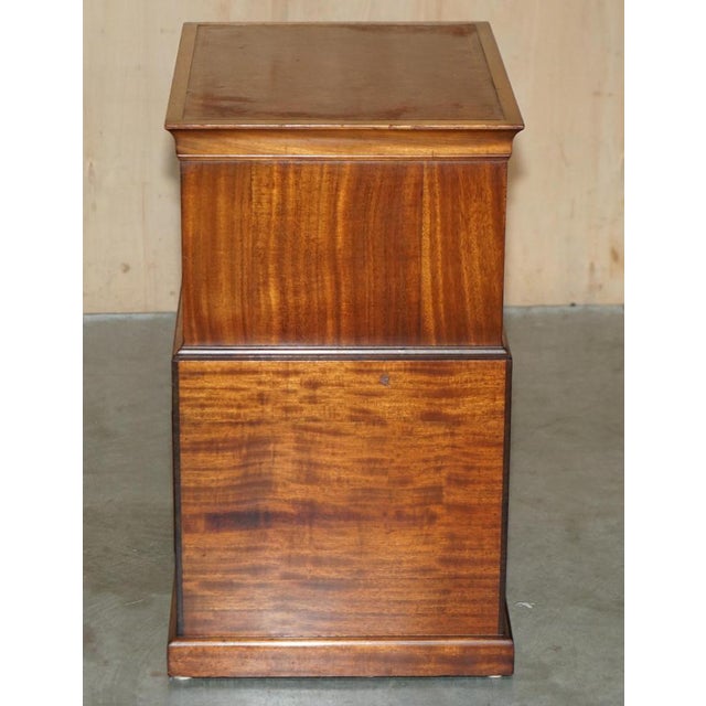 Flamed Hardwood & Brown Leather Sliding Book Tables, Set of 2 For Sale - Image 9 of 18