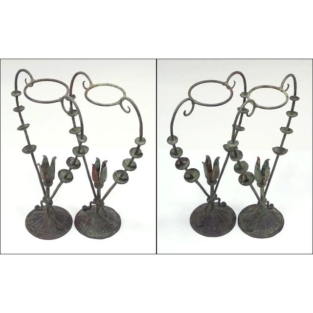 1920s 1920s Vittorio Zecchin Trumpet Art Glass Vases in Nouveau Moderne Iron Frames - a Pair For Sale - Image 5 of 9