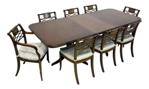 Regency Dining Table and Chairs in Mahogany, 1920s, Set of 9