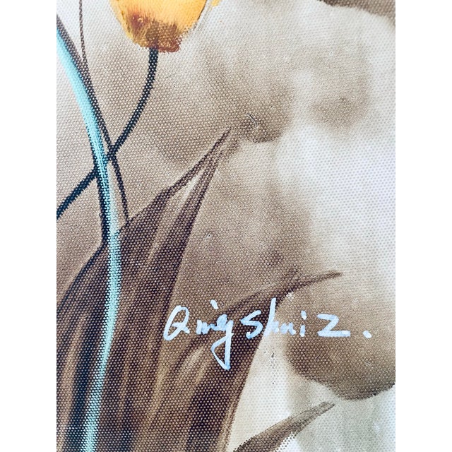 Mid-Century Modern Original Floral Oil on Canvas "Wild Kiss" by Qingshui Z. – 2009 (With Coa) For Sale - Image 3 of 6