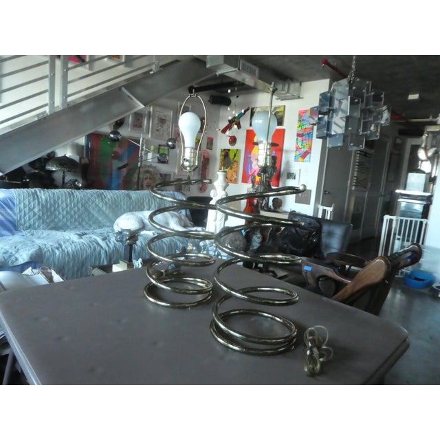 Mid-Century Modern 70s Twisted Coiled Spring Brass Plated Lamps For Sale - Image 3 of 8