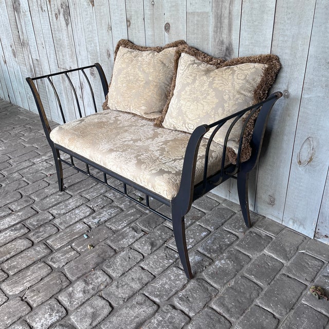 Swaim 1990s Swaim Attributed Regency Style Heavy Iron Upholstered Window Bench For Sale - Image 4 of 13