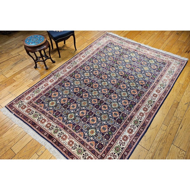 19th Century Vintage Persian Tabriz Afshan Rug, Hand-Knotted Wool, Allover Caucasian Shirvan Pattern, Navy & Ivory, 7x10 For Sale - Image 5 of 18