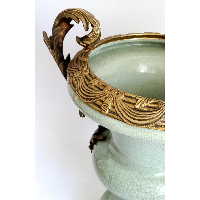 Vase Celadon Green Crackle & Ormolu - Extra Large For Sale - Image 9 of 12