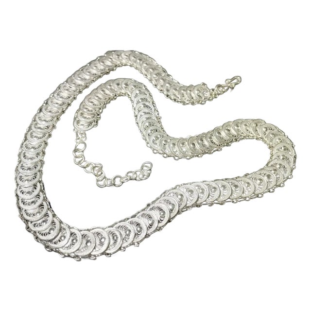 Sterling Silver Fine Filagree Articulated Disc Necklace by Amaree For Sale