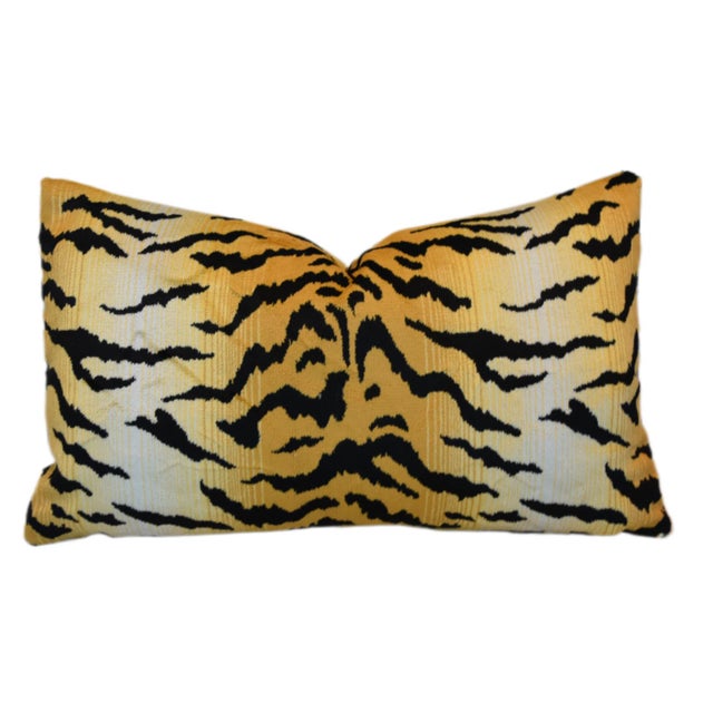 Designer Tiger Stripe Italian Velvet Feather/Down Pillow For Sale In Los Angeles - Image 6 of 6