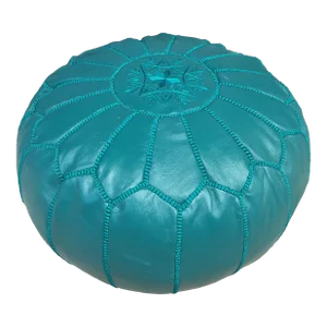 Moroccan Hand Made Teal Leather Pouf