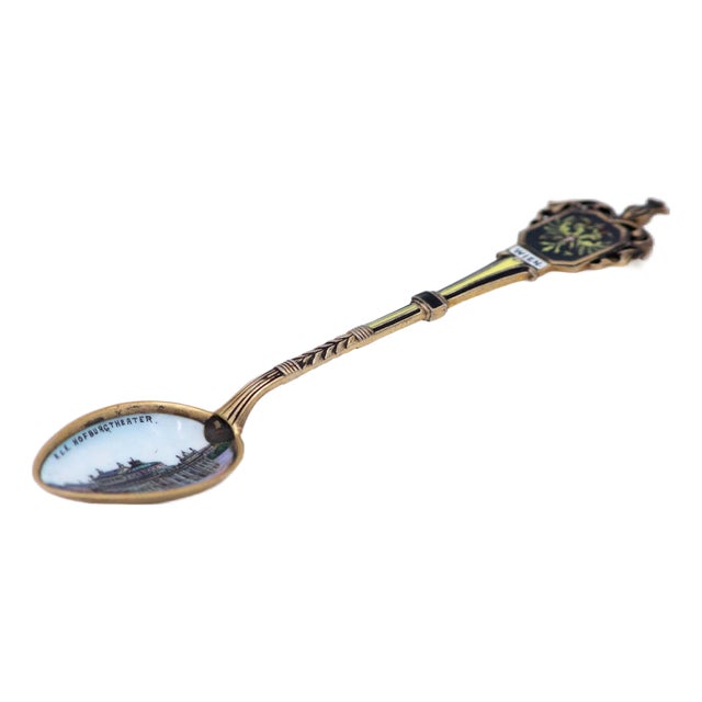 Souvenir Spoon in Enamelled Silver with Vienna Theatre Motif For Sale