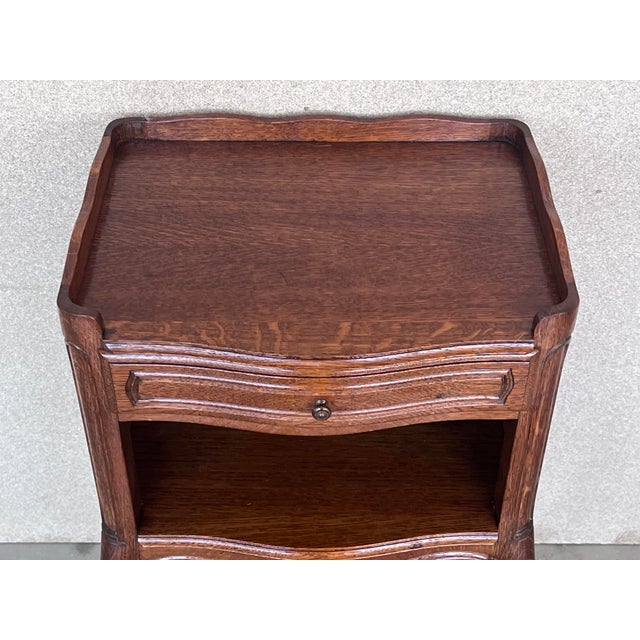 Brown 20th Pair of Oak Nightstands Tables With Drawer and Open Shelf For Sale - Image 8 of 13