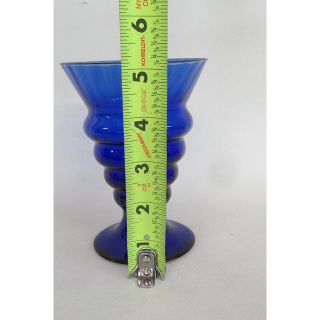 Cobalt Blue Ribbed Glass Goblet Vase Vessel With Flared Rim Art Deco Style 4878b For Sale In Miami - Image 6 of 8