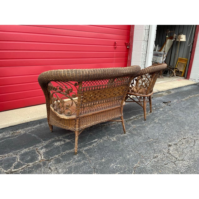 1940s Wicker Settee and Chair For Sale - Image 4 of 12
