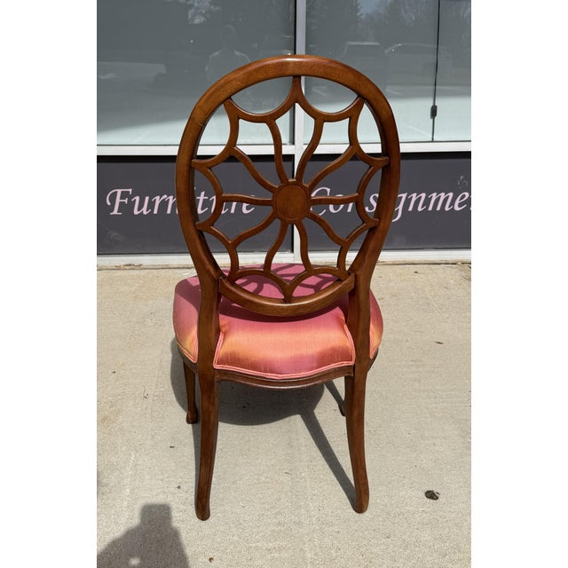 Wood 7 Piece 5ft Round Dining Set With Coral Upholstery For Sale - Image 7 of 18