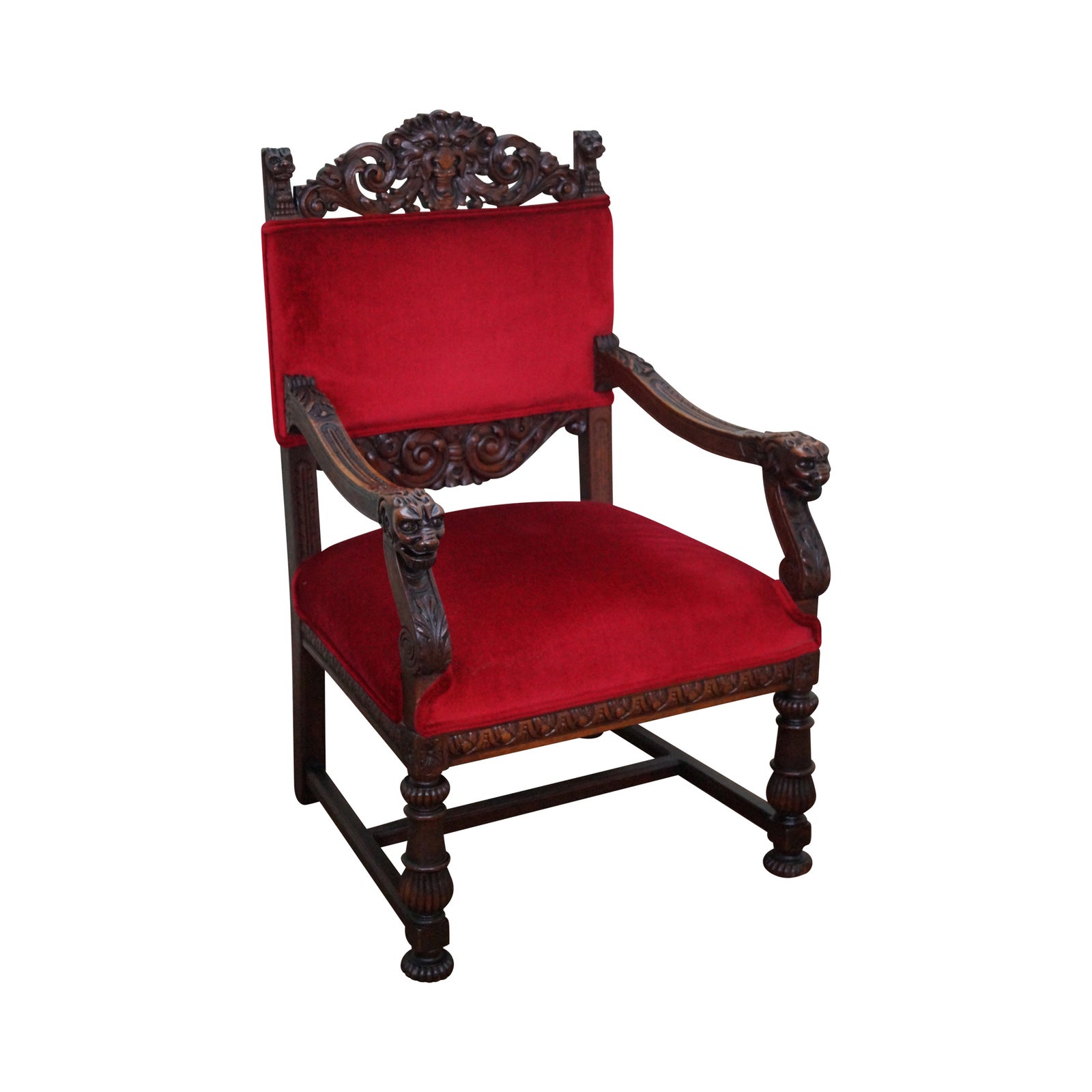 Antique Lion Head Solid Oak Renaissance Arm Chair | Chairish