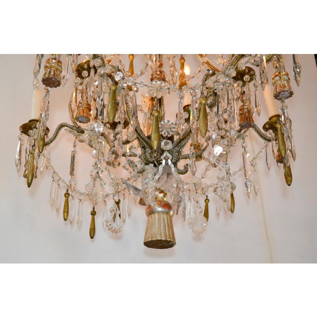 Beautiful antique Italian beaded crystal and giltwood chandelier.