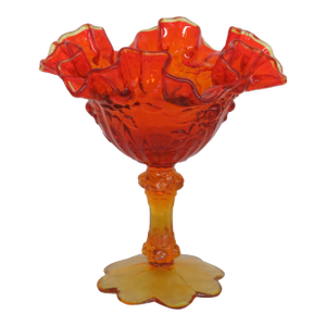 Fenton Cabbage Rose Style Amberina Glass Ruffled Compote Candy Dish 4486b