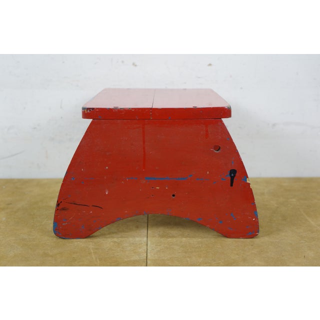 Mid 20th Century Vintage Wooden Red Painted Step Stool Footstool Ottoman 12" For Sale - Image 5 of 11