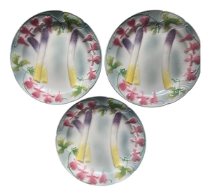 French Art Nouveau Majolica Asparagus Plates from Saint Clément, 1920s, Set of 3