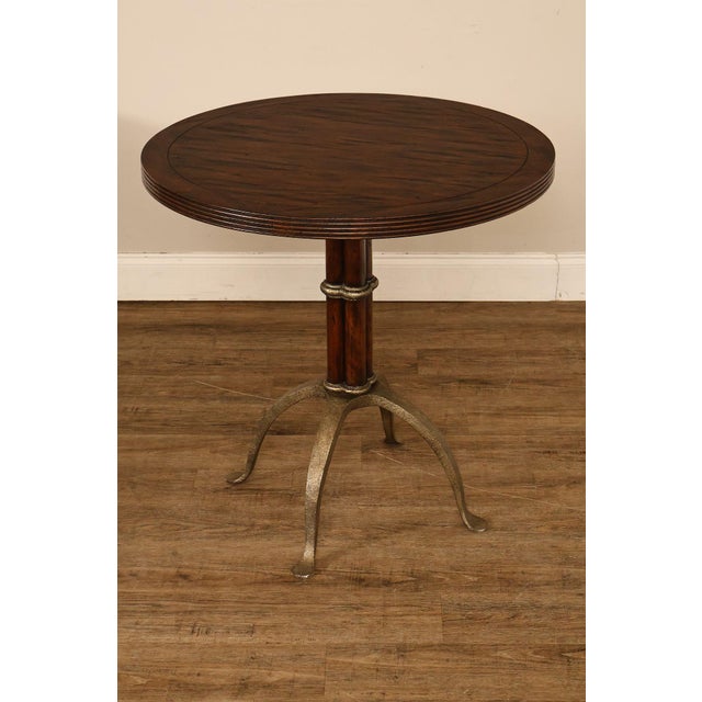 High Quality Round Mahogany Top Bistro or Breakfast Table With Reeded Edge on Iron Pedestal Base
