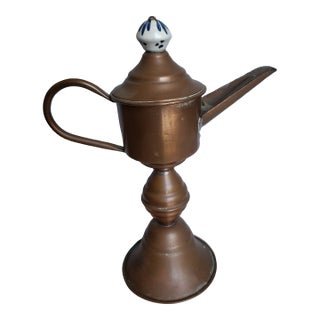 1950s Dutch Copper Pedastal Snotneus Whale Oil Lamp For Sale