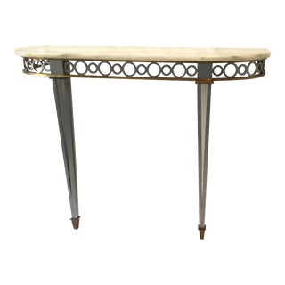 1980s Bronze and Steel Classical Demi Lune Console Table with Stone Top For Sale