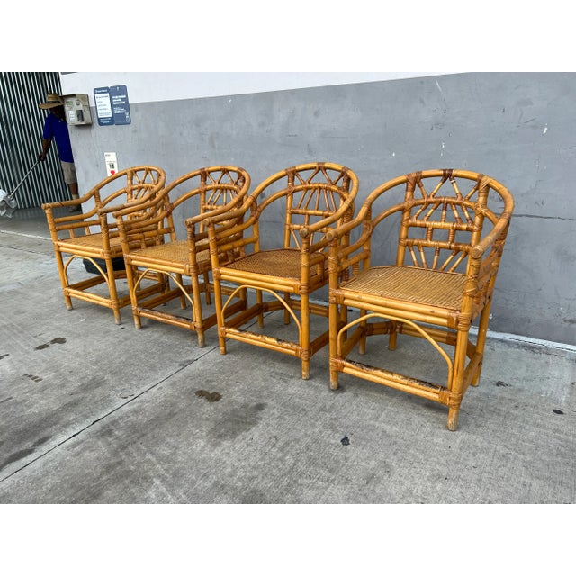 Chinese 1970's Chinese Ming Style Rattan Arm Chairs - Set of 4 For Sale - Image 3 of 10