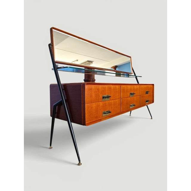 Brown Mid-Century Italian Sideboard with Mirror by Silvio Cavatorta, 1950s For Sale - Image 8 of 18