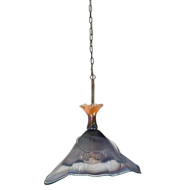 Vintage Hand Blown Multicolor Tiered Abstract Jellfish Art Glass Pendant Light For Sale - Image 16 of 18